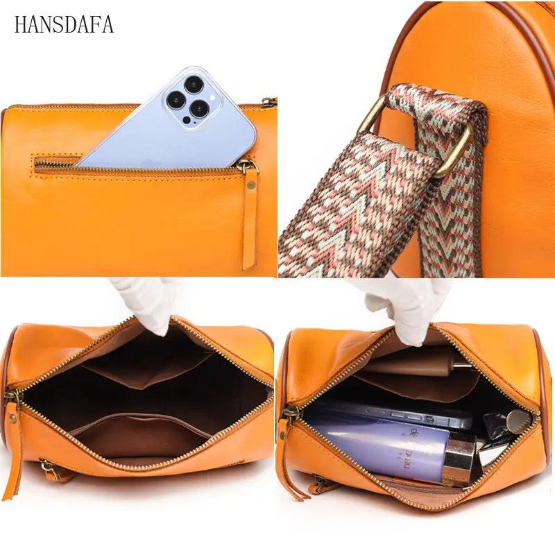 Casual Crossbody Handbag Lady Cow Leather Small Vintage Women Shoulder Bag