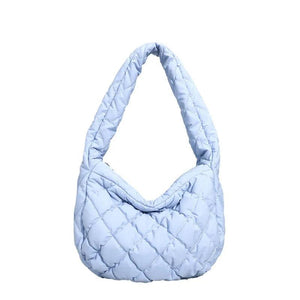 Casual Lingge Quilted Hobos Women Shoulder Bags Lightweight Nylon Small Tote Pur