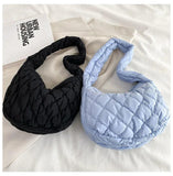 Casual Lingge Quilted Hobos Women Shoulder Bags Lightweight Nylon Small Tote Pur