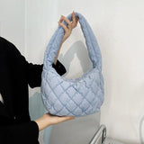 Casual Lingge Quilted Hobos Women Shoulder Bags Lightweight Nylon Small Tote Pur