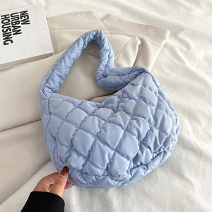 Casual Lingge Quilted Hobos Women Shoulder Bags Lightweight Nylon Small Tote Pur