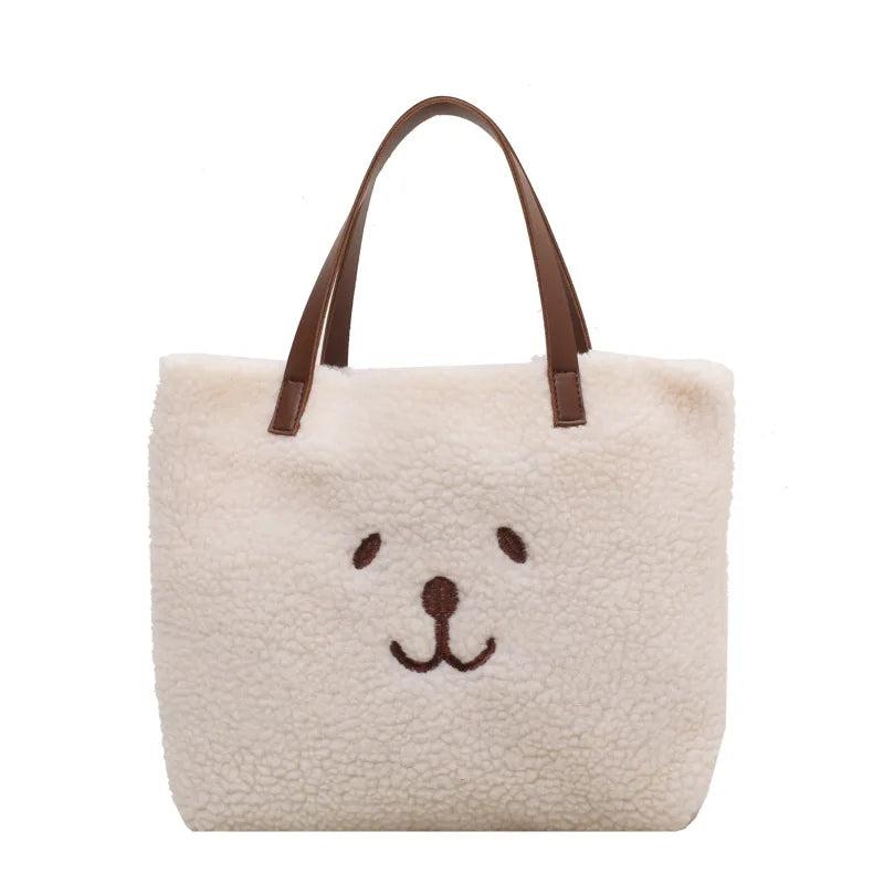 Cartoon Lamb Wool Tote Bag Underarm Shoulder Handbag