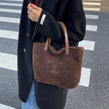 Cartoon Lamb Wool Tote Bag Underarm Shoulder Handbag
