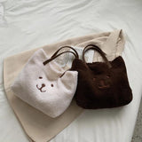 Cartoon Lamb Wool Tote Bag Underarm Shoulder Handbag