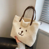Cartoon Lamb Wool Tote Bag Underarm Shoulder Handbag