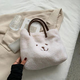 Cartoon Lamb Wool Tote Bag Underarm Shoulder Handbag