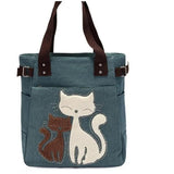 Cat Canvas Handbag For Girls Ladies Large Capacity Casual Bag