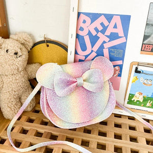 Cartoon Bowknot Crossbody Bag for Kids, PU Leather Handbag