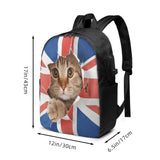 Britain Cat England Flag 3D Funny Animal Travel Laptop Backpack with USB Port