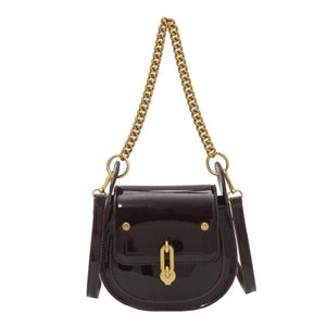 Bright Patent Leather Saddle Bag Purse Metal Chain Handbag