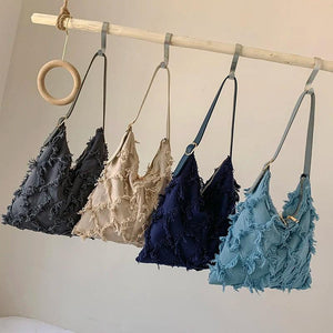 Casual Women Bag with Wide Shoulder Straps and Tassel Detail