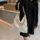 Casual Women Bag with Wide Shoulder Straps and Tassel Detail