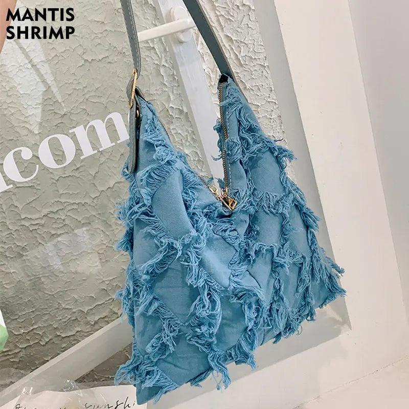 Casual Women Bag with Wide Shoulder Straps and Tassel Detail