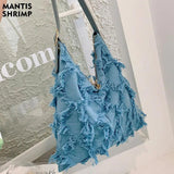 Casual Women Bag with Wide Shoulder Straps and Tassel Detail