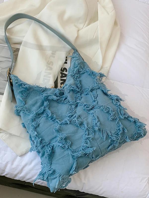 Casual Women Bag with Wide Shoulder Straps and Tassel Detail