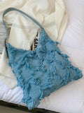 Casual Women Bag with Wide Shoulder Straps and Tassel Detail