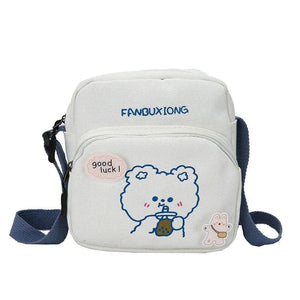 Cartoon Bear Student Shoulder Bag Casual Canvas Messenger Bag
