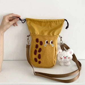 Cartoon Print Canvas Shoulder Bag Embroidered Peanut Handbag