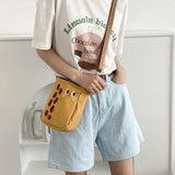 Cartoon Print Canvas Shoulder Bag Embroidered Peanut Handbag