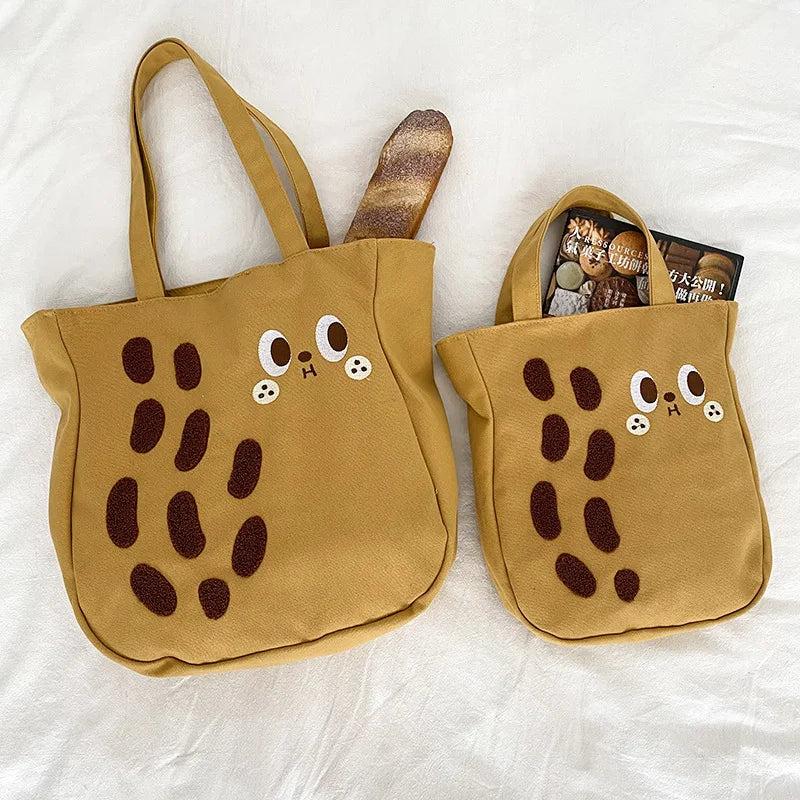 Cartoon Print Canvas Shoulder Bag Embroidered Peanut Handbag
