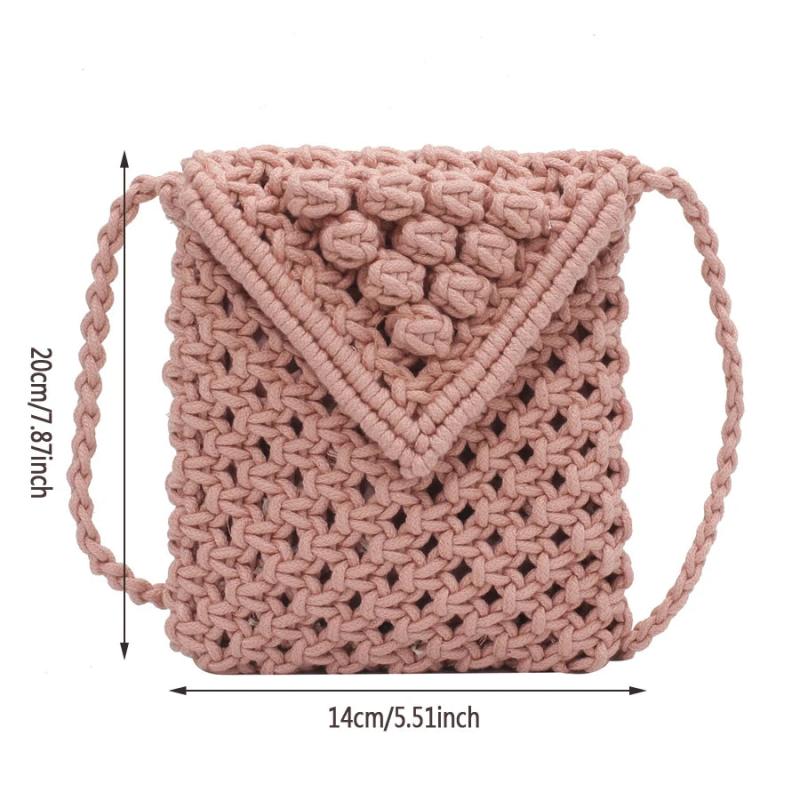Casual Cotton Thread Mini Phone Bag Hand-woven Shoulder Crossbody Bag
