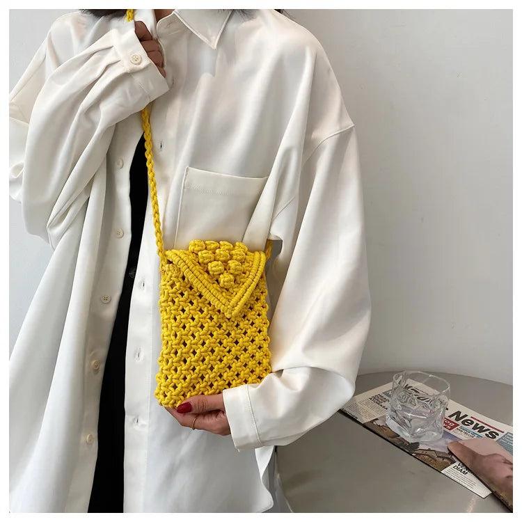 Casual Cotton Thread Mini Phone Bag Hand-woven Shoulder Crossbody Bag