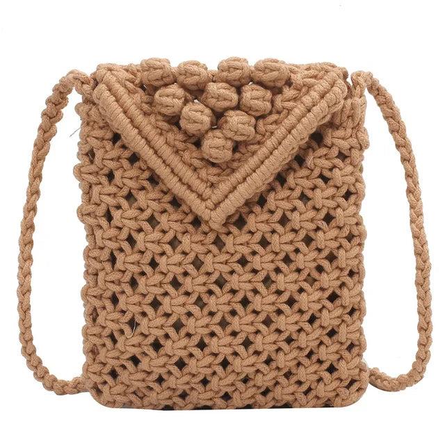 Casual Cotton Thread Mini Phone Bag Hand-woven Shoulder Crossbody Bag