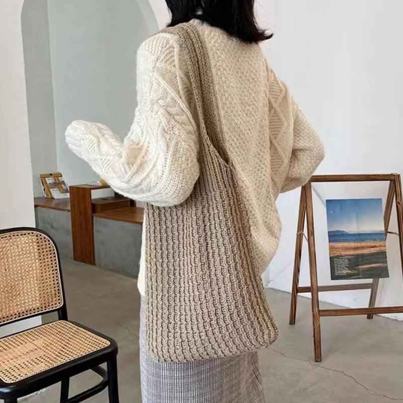 Casual Knitted Shoulder Bag Large Tote Beach Travel Handbag