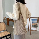 Casual Knitted Shoulder Bag Large Tote Beach Travel Handbag