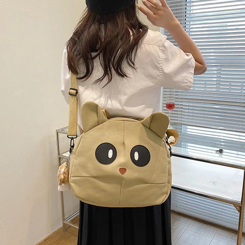 Cat Canvas Bag Cartoon Shoulder Bags Student Large Messenger Bag