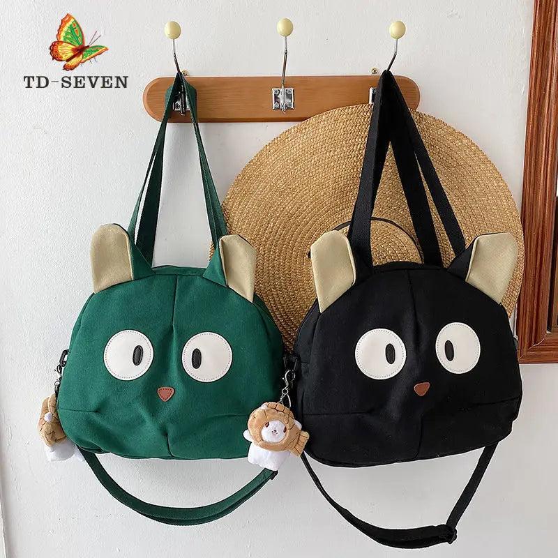 Cat Canvas Bag Cartoon Shoulder Bags Student Large Messenger Bag