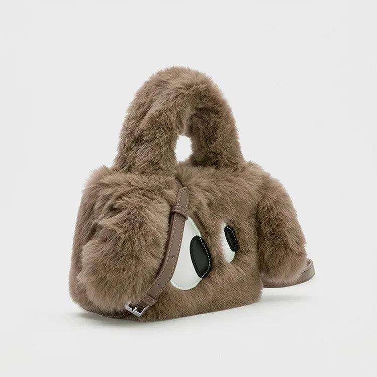 Cartoon Eyes Women Clutch Purse Handbags Winter Ladies Plush Tote Shoulder Bag