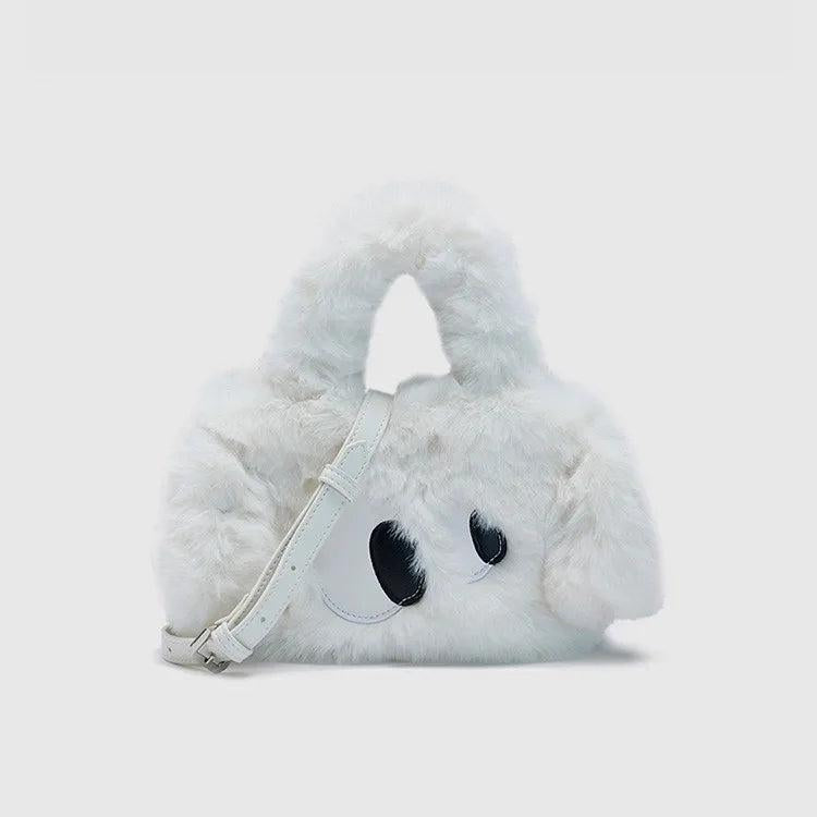 Cartoon Eyes Women Clutch Purse Handbags Winter Ladies Plush Tote Shoulder Bag