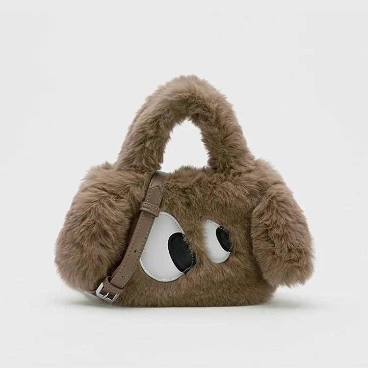 Cartoon Eyes Women Clutch Purse Handbags Winter Ladies Plush Tote Shoulder Bag