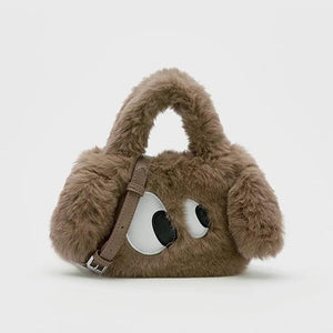 Cartoon Eyes Women Clutch Purse Handbags Winter Ladies Plush Tote Shoulder Bag