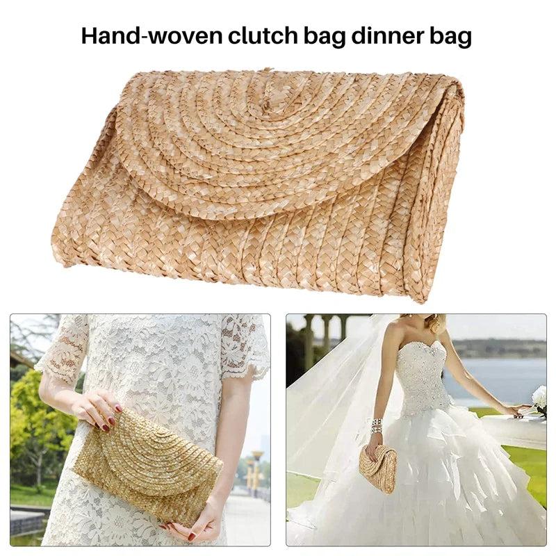 Brown Straw Clutch Purse for Women Wedding Envelope Wallet
