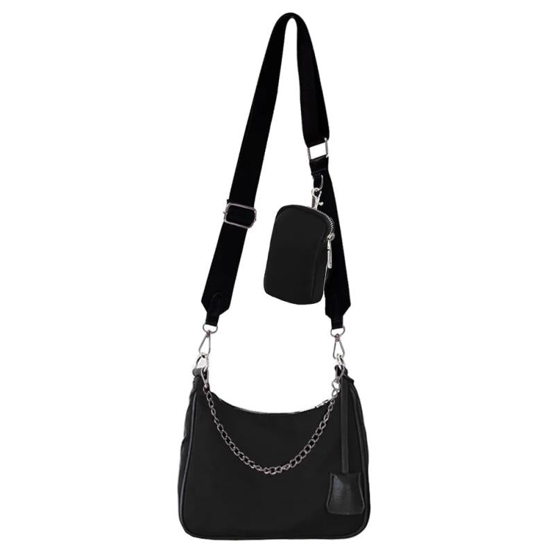Casual Nylon Crossbody Handbags with Chain Strap 3 in 1 Satchels Bags for Women