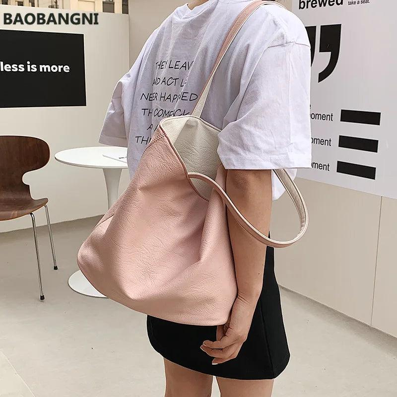 Casual Two-color Ladies Shoulder Bag Tote Bag Solid Student Bag