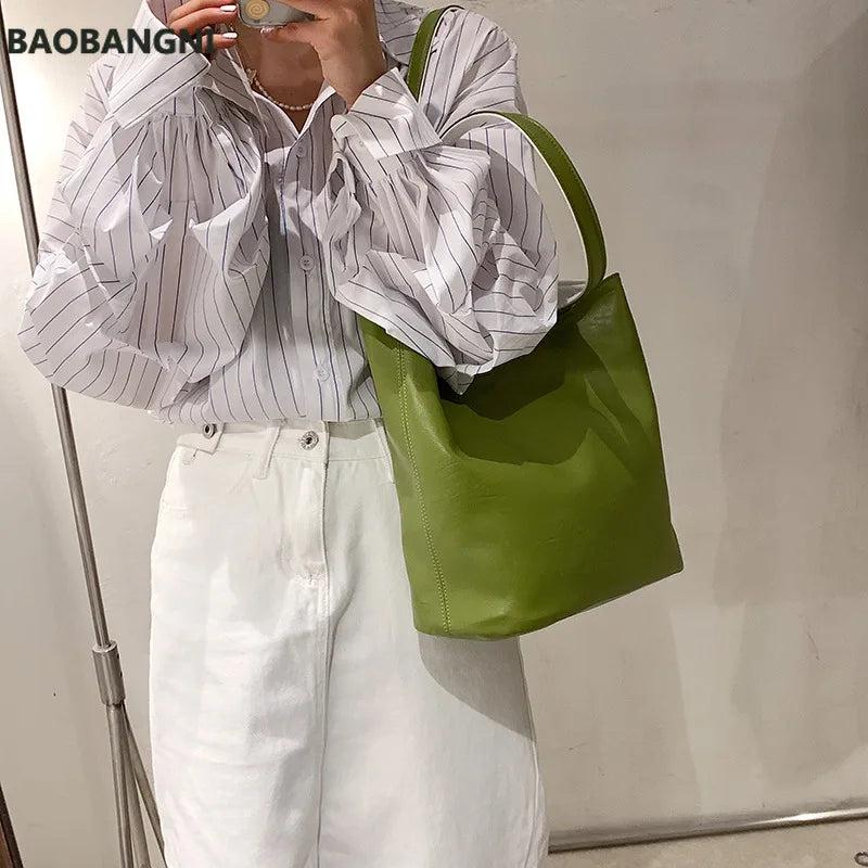 Casual Two-color Ladies Shoulder Bag Tote Bag Solid Student Bag