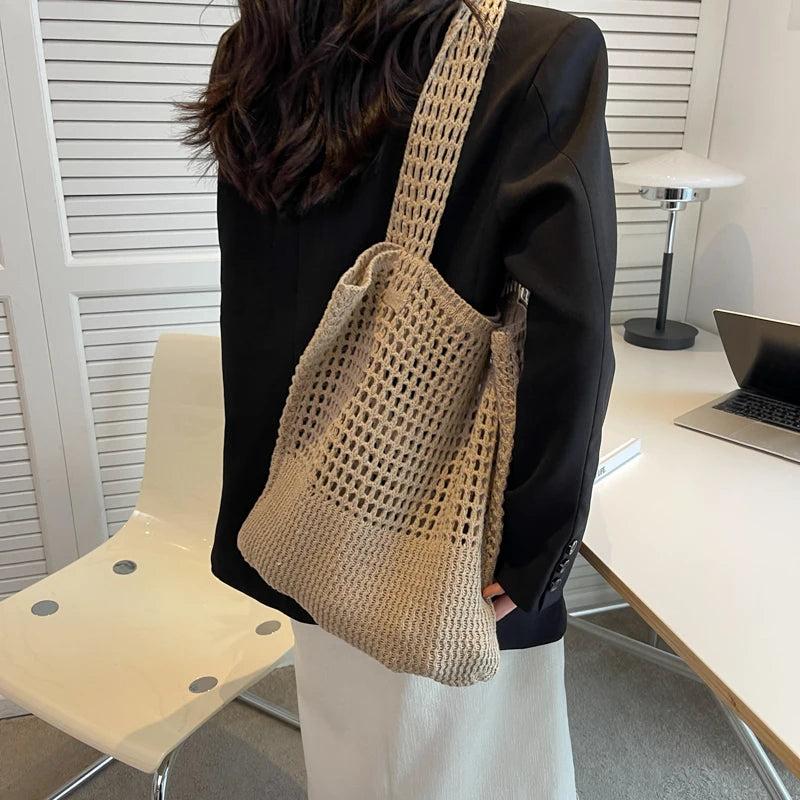 Casual Fashionable Handbags Large Capacity Knit Tote Beach Shoulder Bags