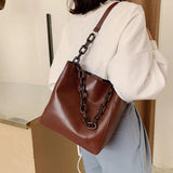 Casual Large Capacity Women Tote Shoulder Bag PU Leather Ladies Bucket Handbag
