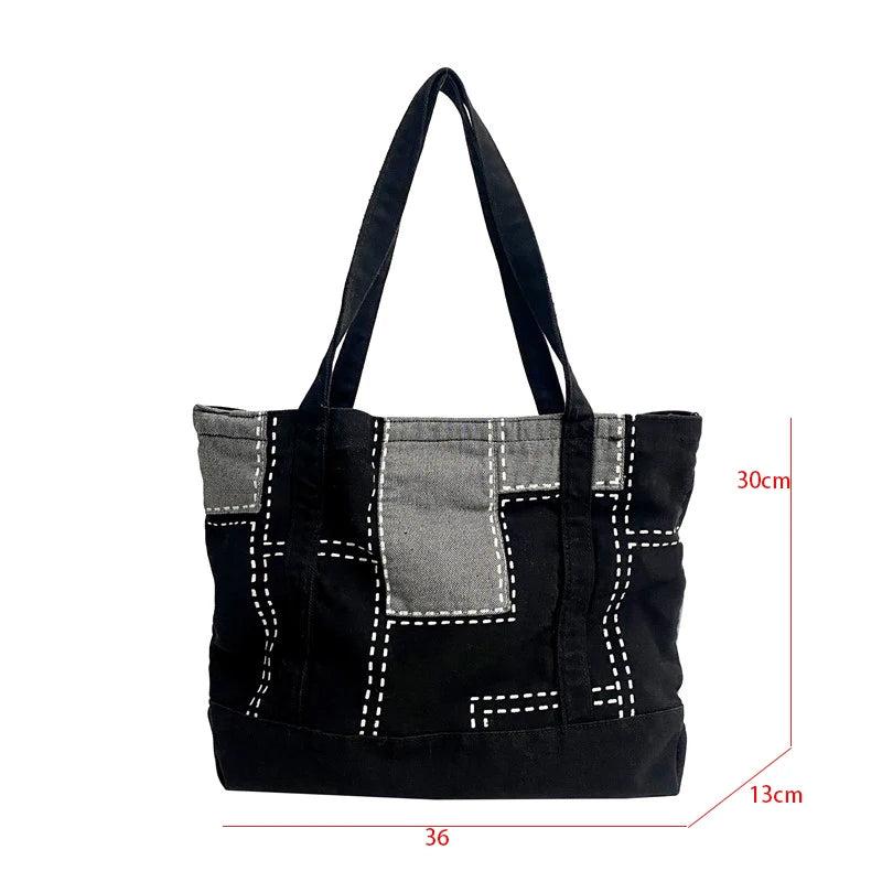 Casual Women's Canvas Shoulder Bag with Embroidery - Large Capacity Tote Handbag