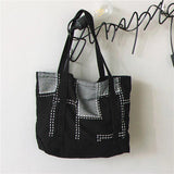 Casual Women's Canvas Shoulder Bag with Embroidery - Large Capacity Tote Handbag