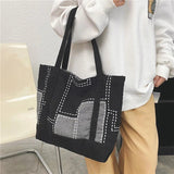 Casual Women's Canvas Shoulder Bag with Embroidery - Large Capacity Tote Handbag