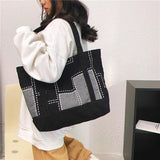 Casual Women's Canvas Shoulder Bag with Embroidery - Large Capacity Tote Handbag