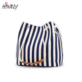 Casual Stripe Pattern Women's Handbag Canvas Bucket Bag Drawstring Beach Bag