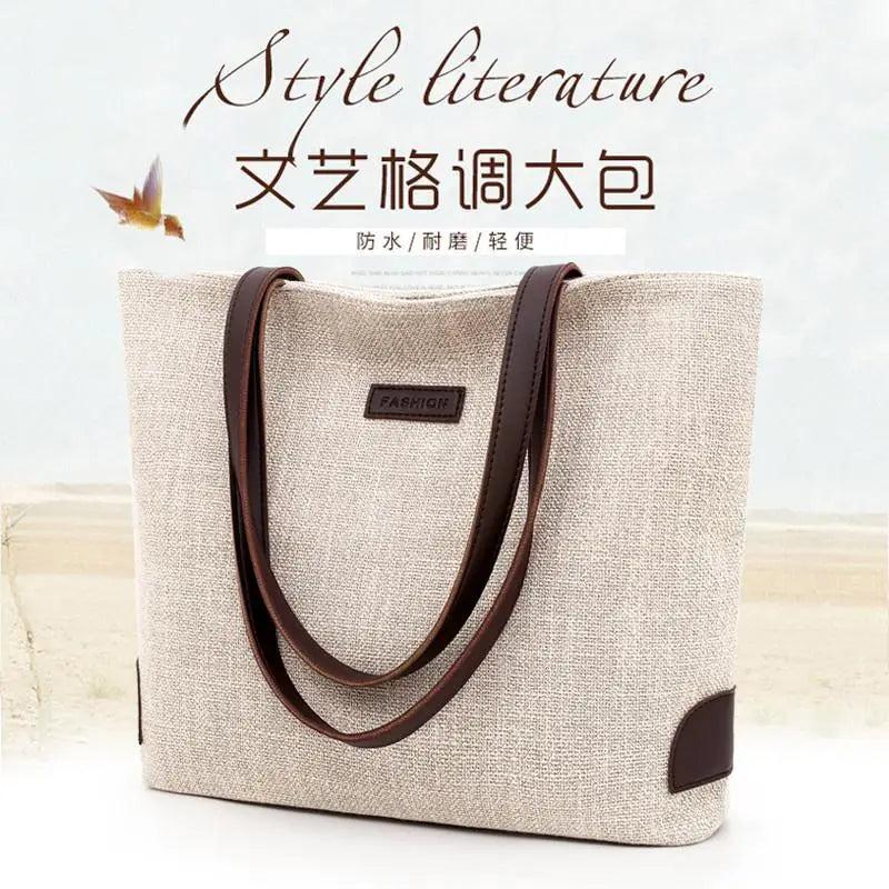Casual Cotton Linen Shoulder Bag with Zipper for Girls