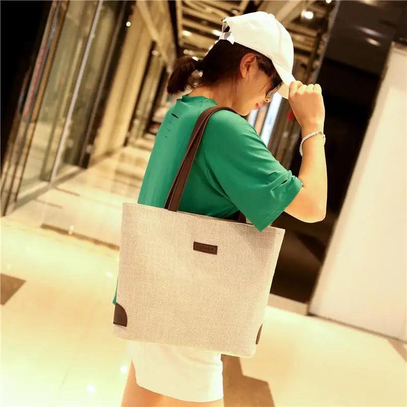 Casual Cotton Linen Shoulder Bag with Zipper for Girls