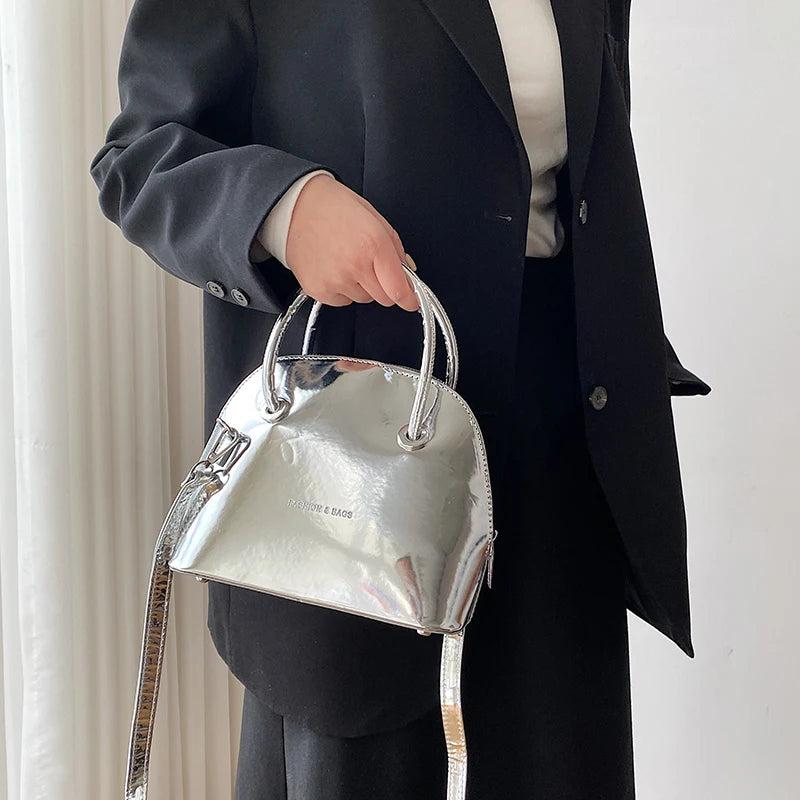 Bright Leather Shell Handbag Women Mini Clutch Crossbody Bag