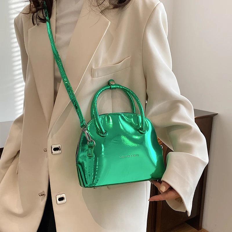 Bright Leather Shell Handbag Women Mini Clutch Crossbody Bag